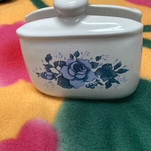Vintage Corelle Blue Velvet Rose Ceramic Napkin Holder By Jay Imports